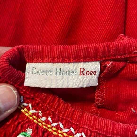 Sweet Heart Rose Red Corduroy Smocked Neckline Long Sleeve Dress 2T - Picture 4 of 6